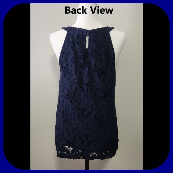 INC || Dark Blue Sleeveless Floral Lace Top (SIZE L) - Picture 3 of 5